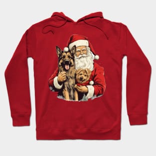 Merry Christmas Retro Santa Claus German Shepherd Puppy Hoodie